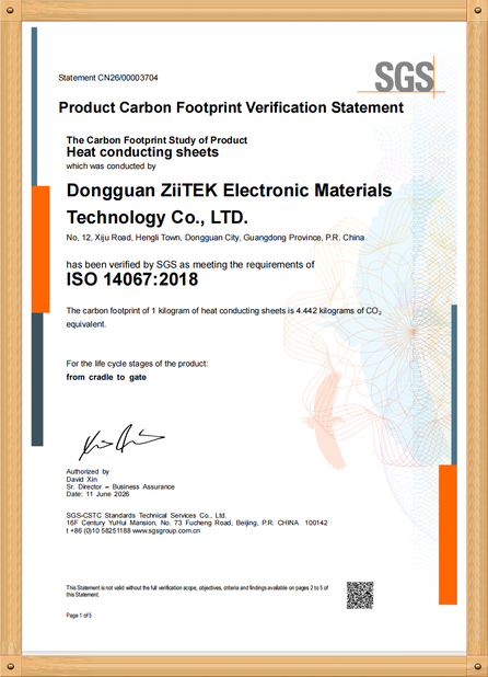 China Dongguan Ziitek Electronical Material and Technology Co., Ltd Certificações